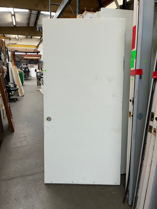36" x 75" White Metal Hollow Core Door – Full Sweep, Low Knob Hole [#DM21]