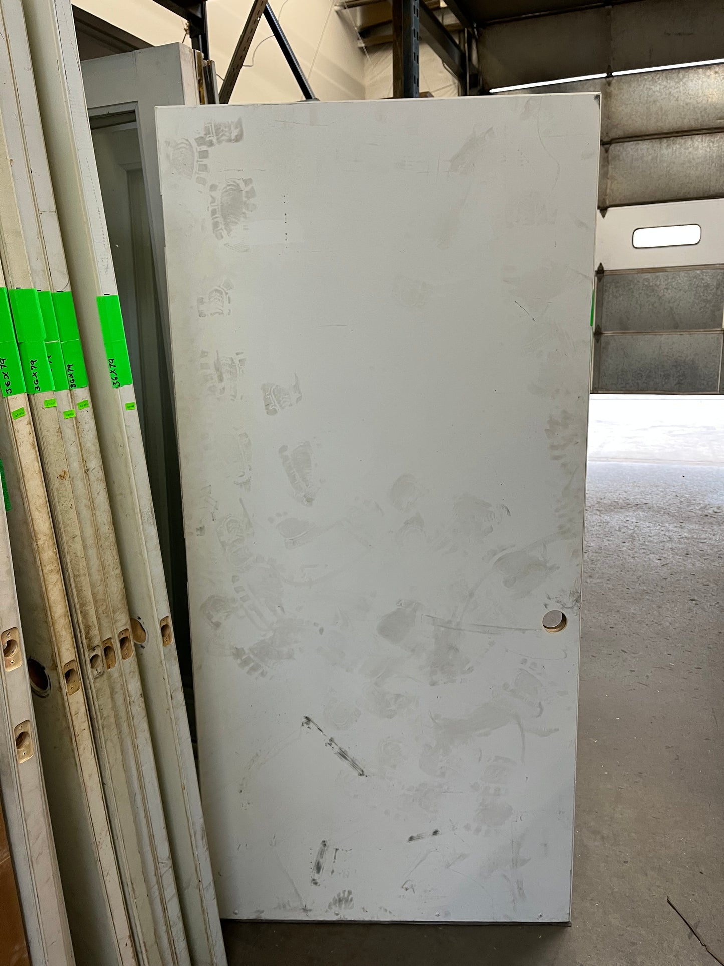 36" x 75" White Metal Hollow Core Door – Full Sweep, Low Knob Hole [#DM21]