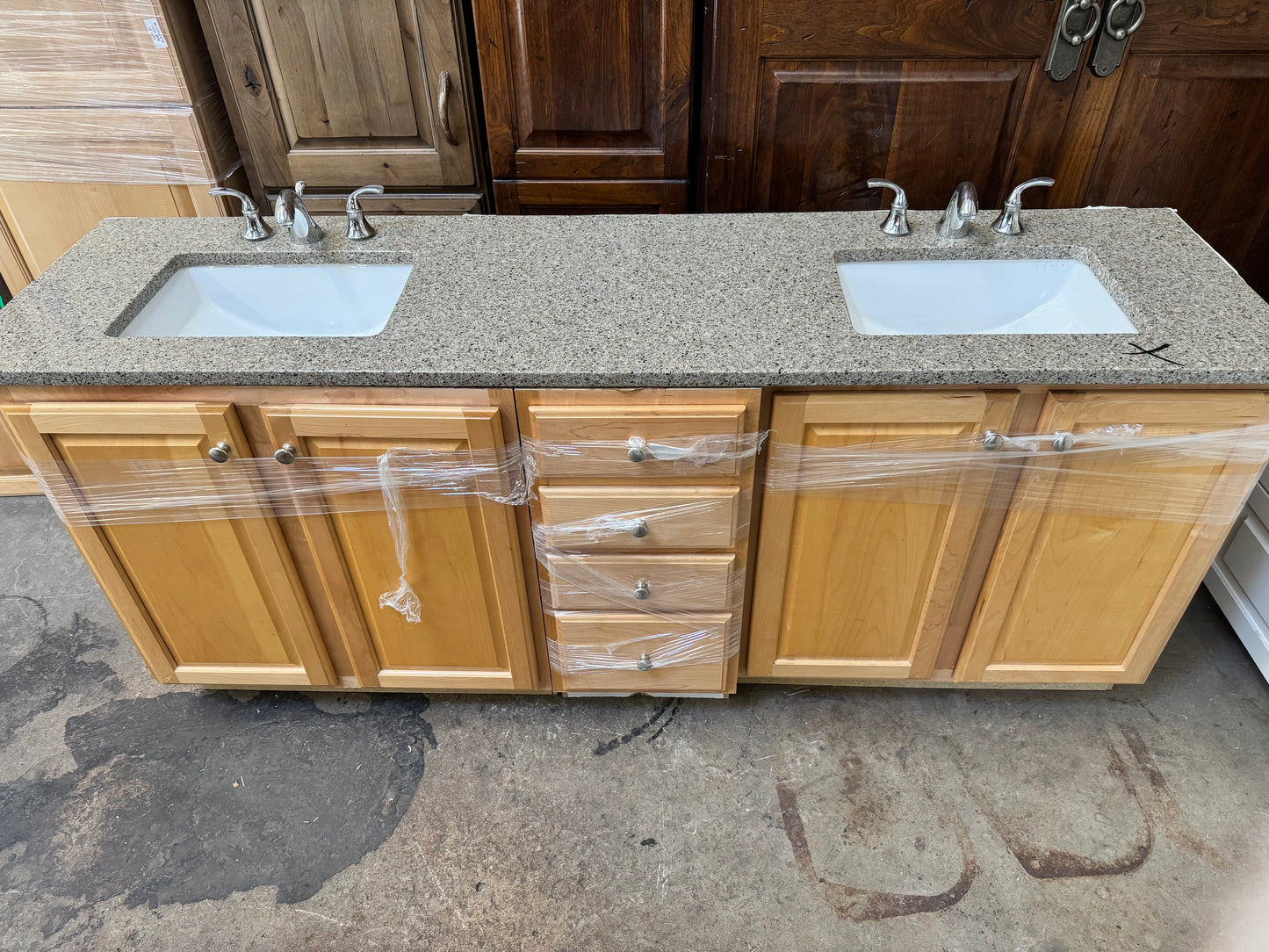 81in Double Bathroom Vanity, Natural Wood Finish