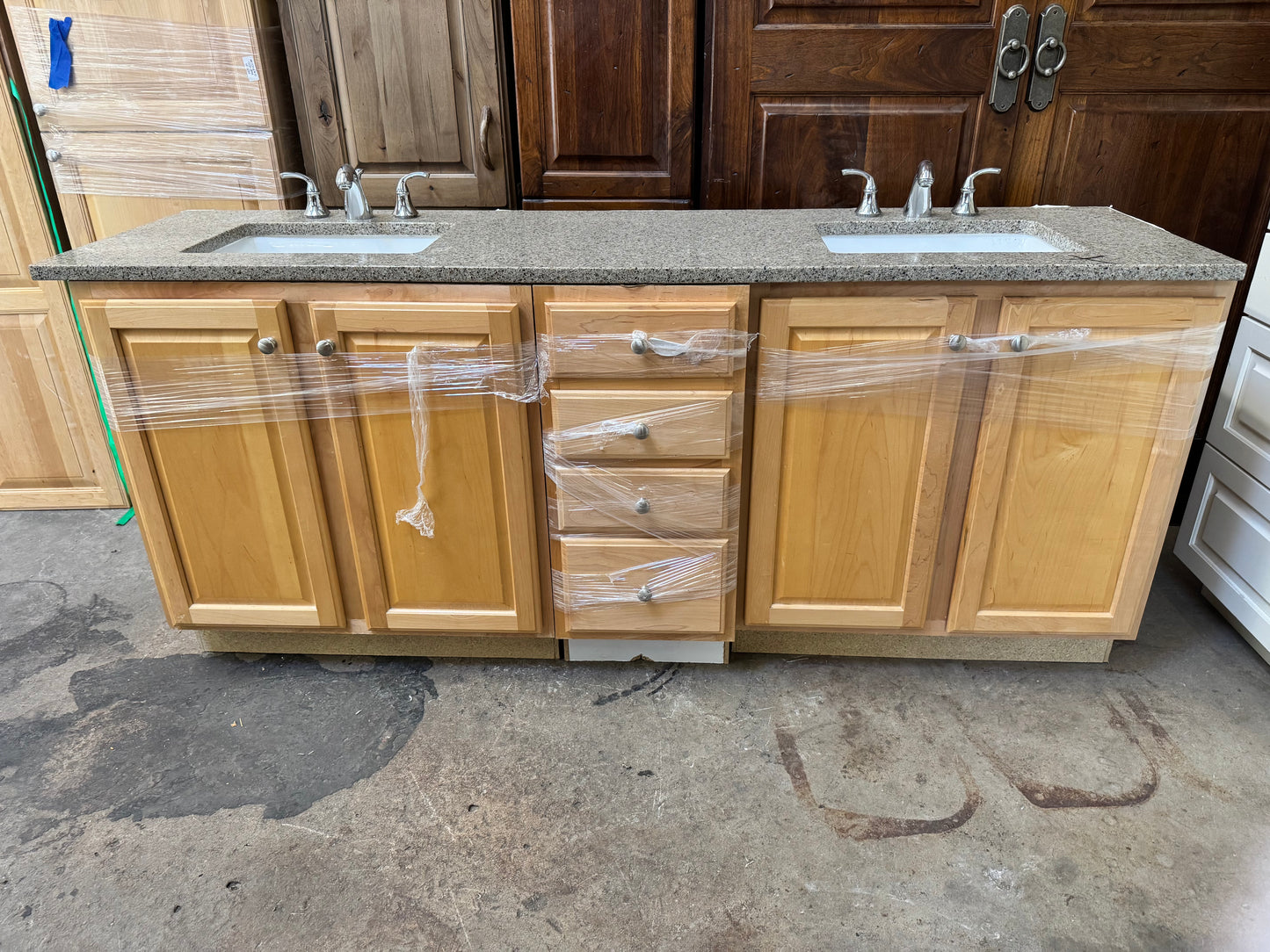 81in Double Bathroom Vanity, Natural Wood Finish