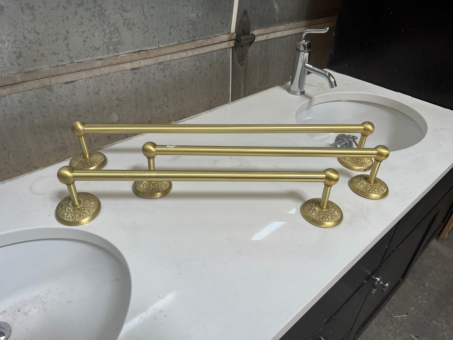 27in and 21in Reclaimed Brass Towel Bars, Brushed Gold