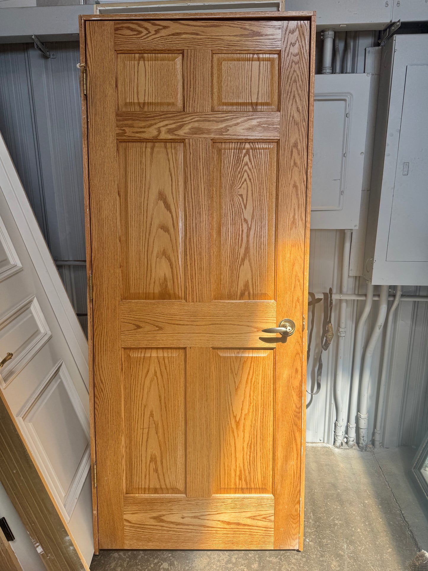 32x80 Interior Solid 6 Panel Prehung Door, Oak Finish