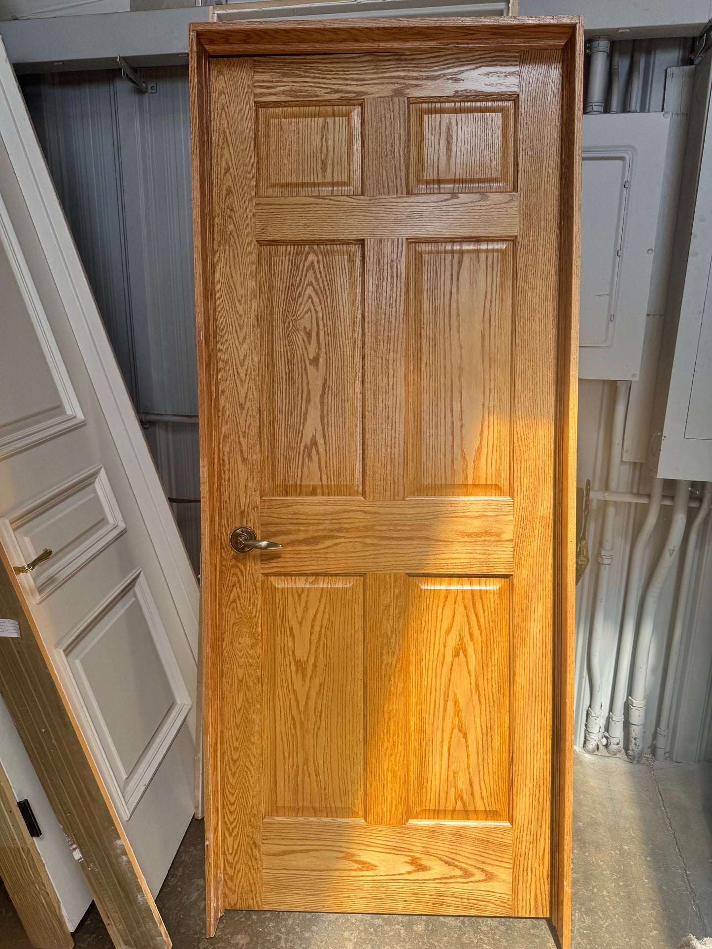 32x80 Interior Solid 6 Panel Prehung Door, Oak Finish