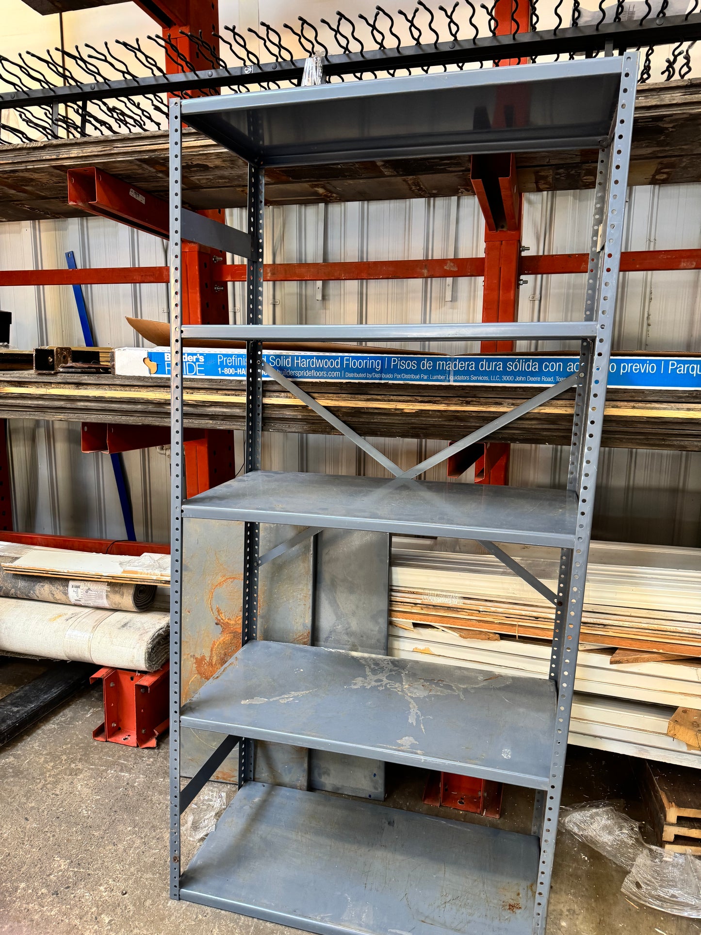 Reclaimed Gray Metal Shelving Unit
