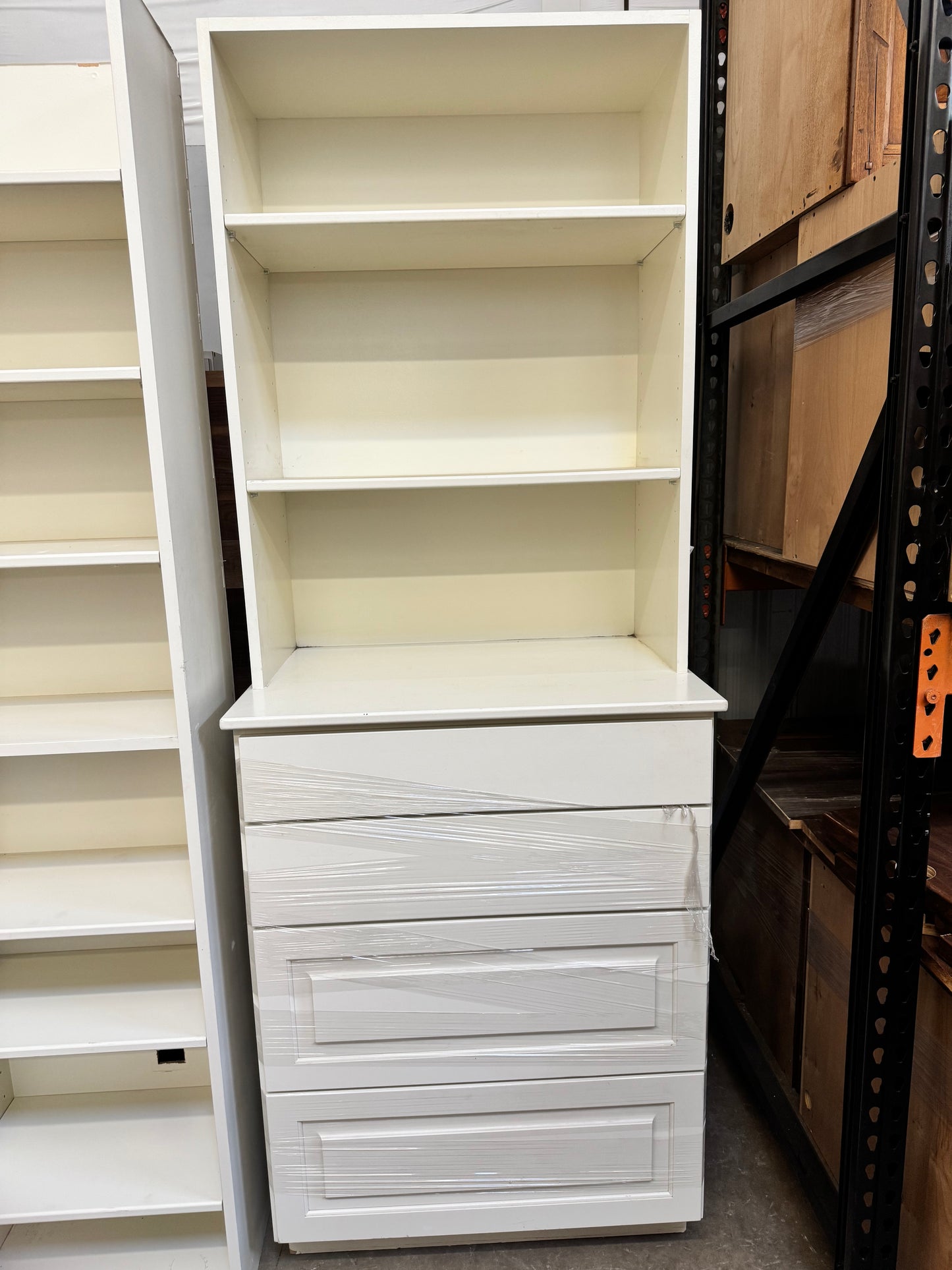 3 Piece White Drawer and Shelving Cabinet Combo