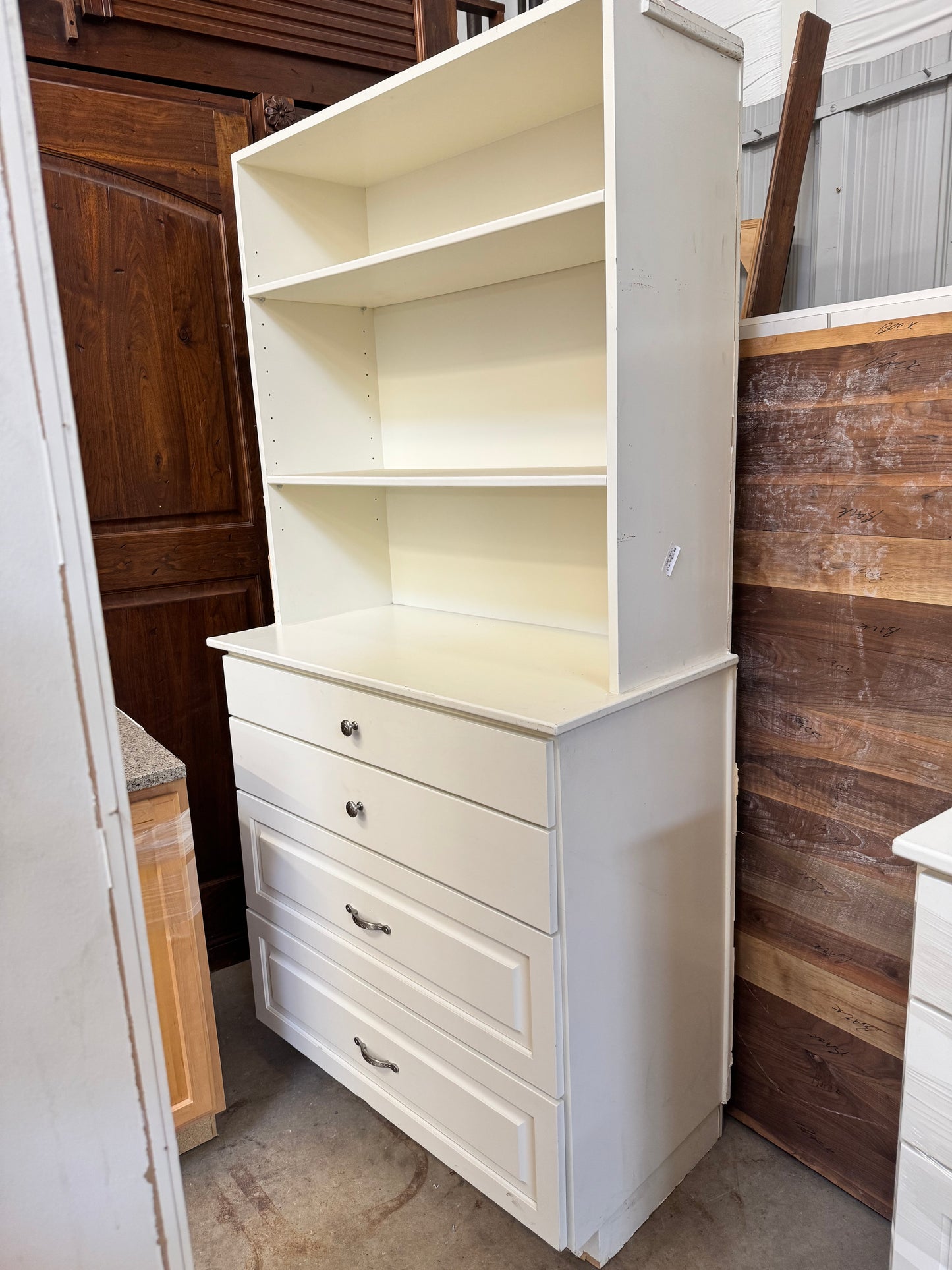 3 Piece White Drawer and Shelving Cabinet Combo
