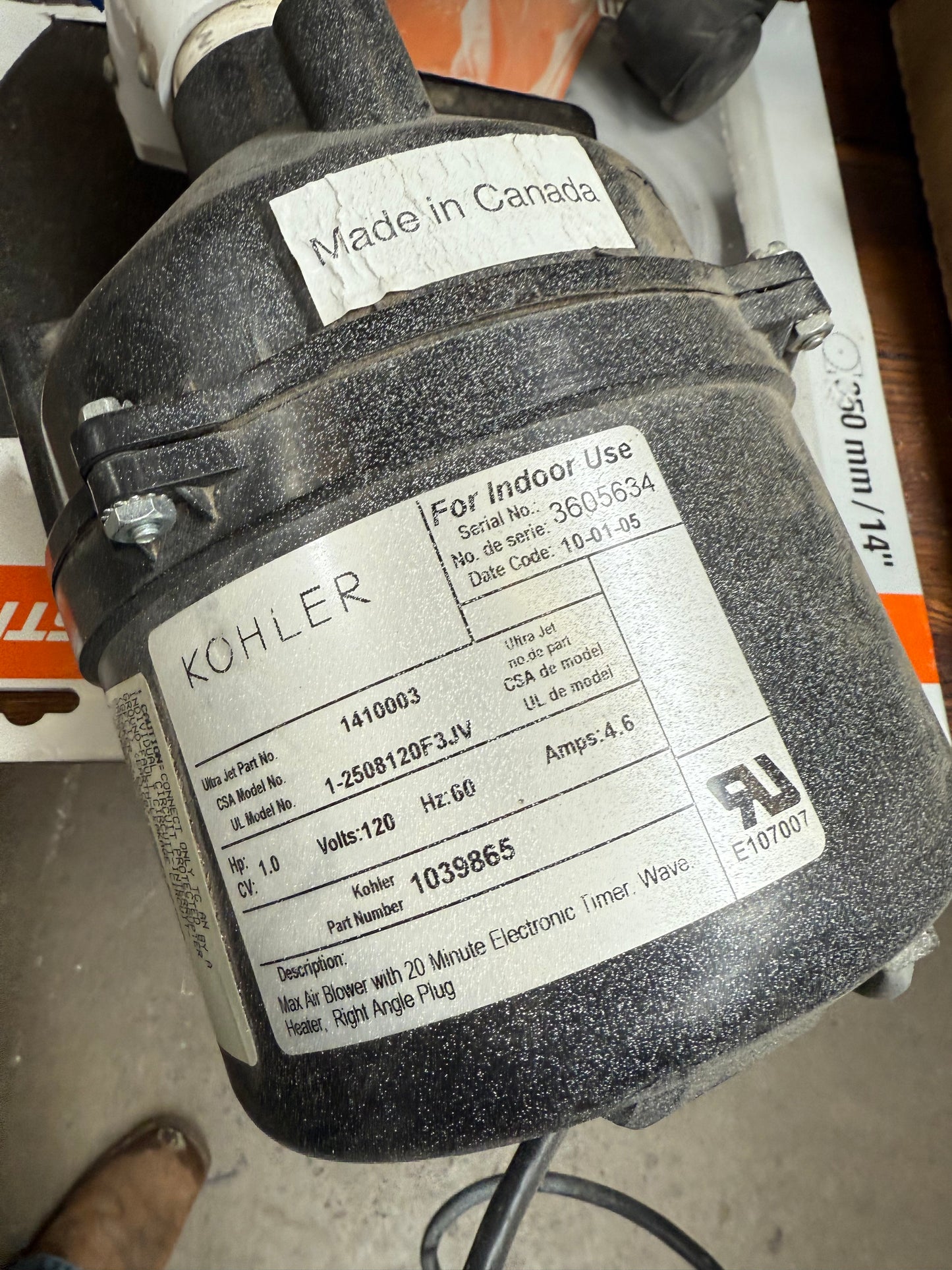 Kohler Devonshire Bath Air Blower Pump [#E506.06]
