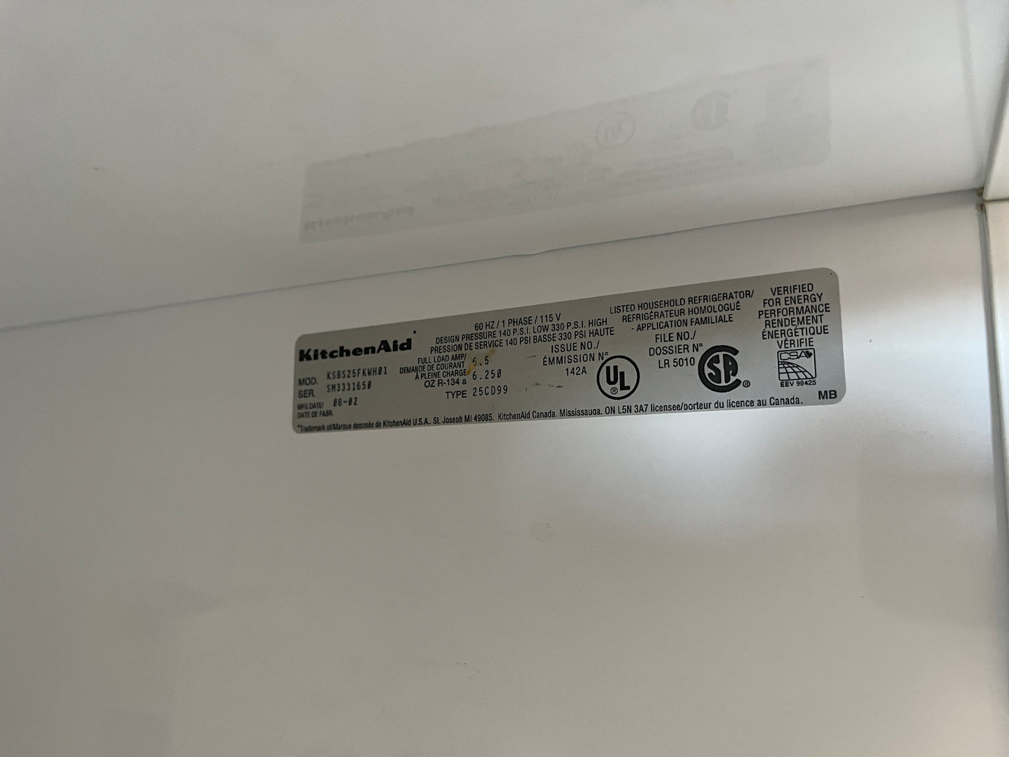 Reclaimed KitchenAid Side by Side Refrigerator, White
