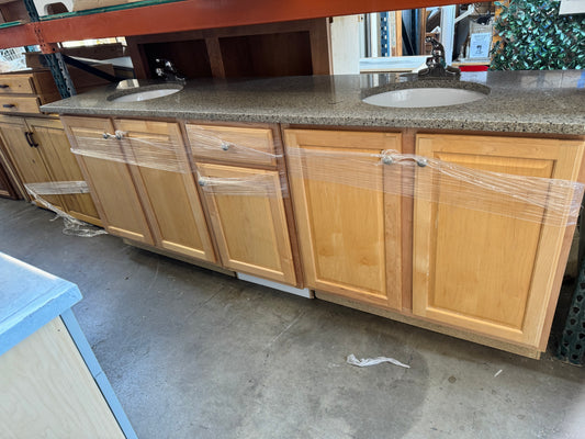 Reclaimed Double Sink Bathroom Vanity, Natural Wood Finish