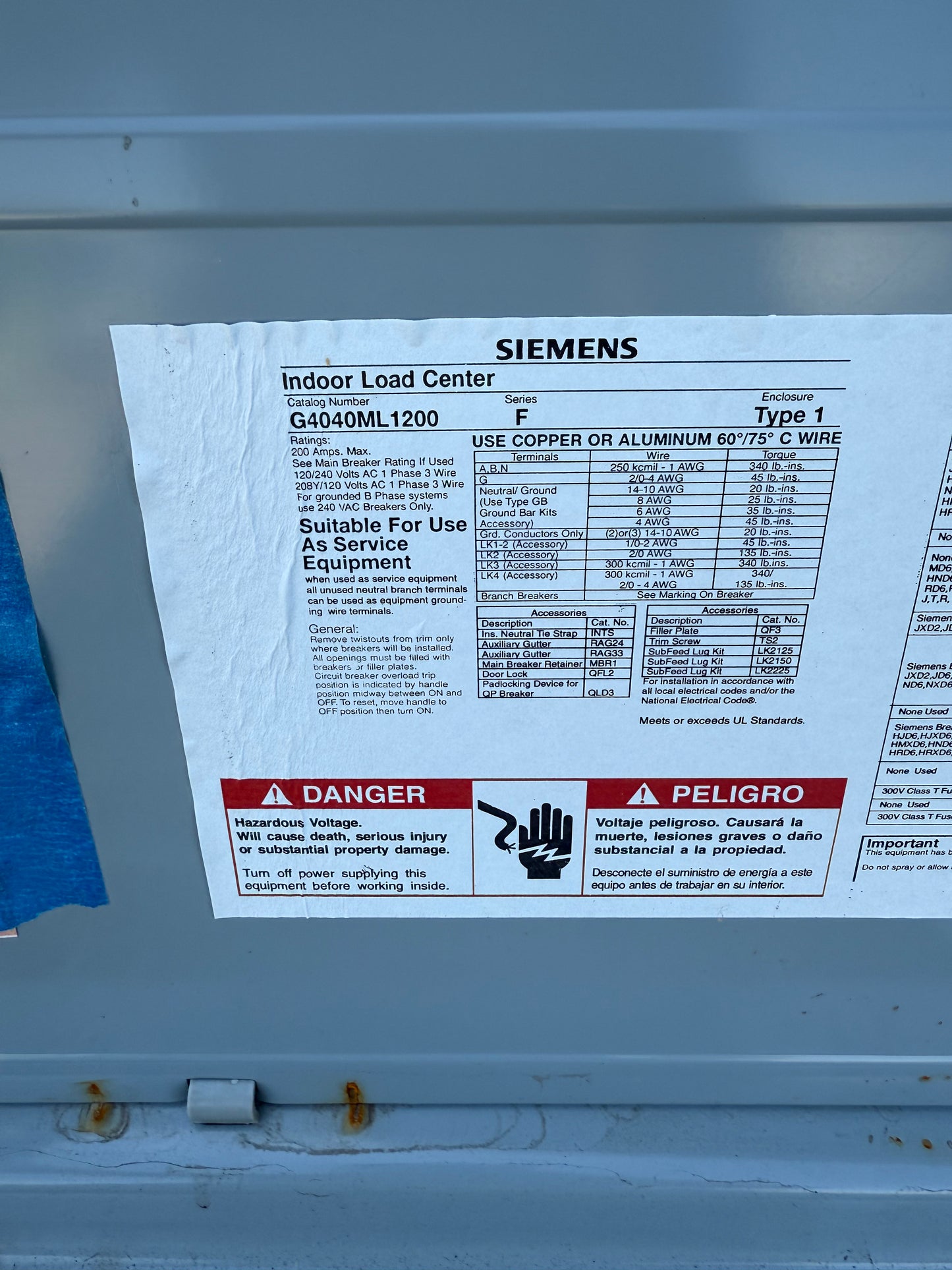 Siemens 200 Amp Indoor Load Center Panel [#E509.03]