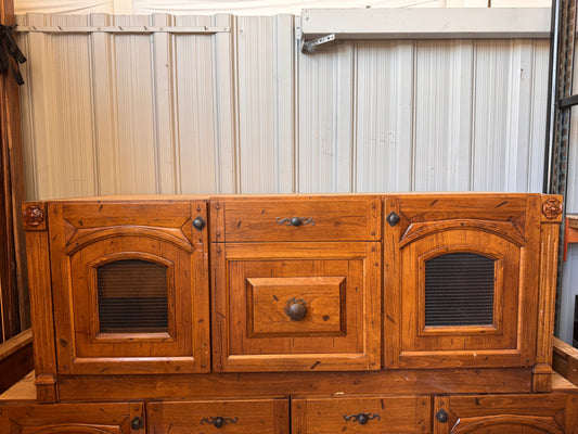 74.5in Solid Wood Entertainment Center Cabinets, Natural Finish