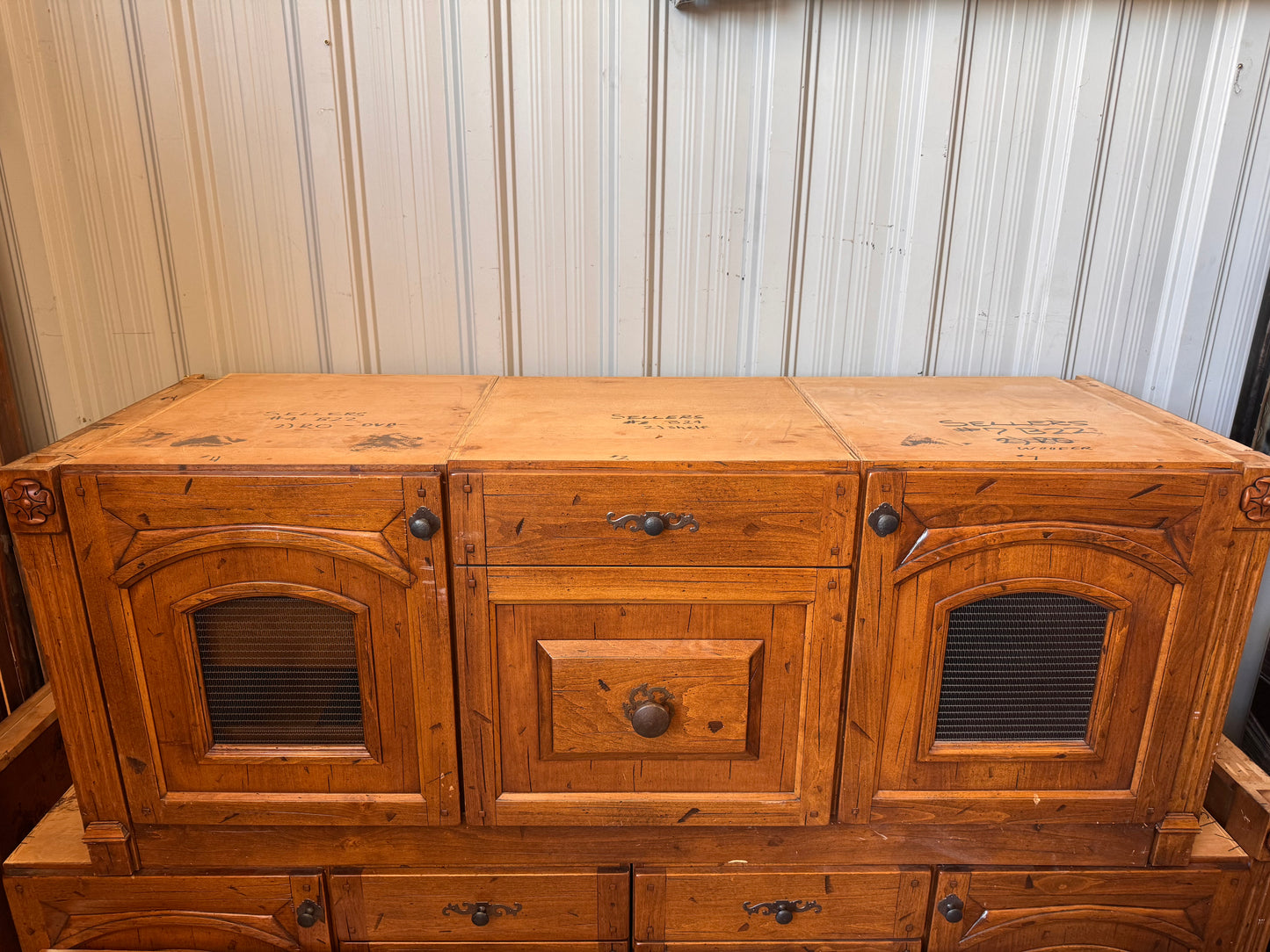 74.5in Solid Wood Entertainment Center Cabinets, Natural Finish