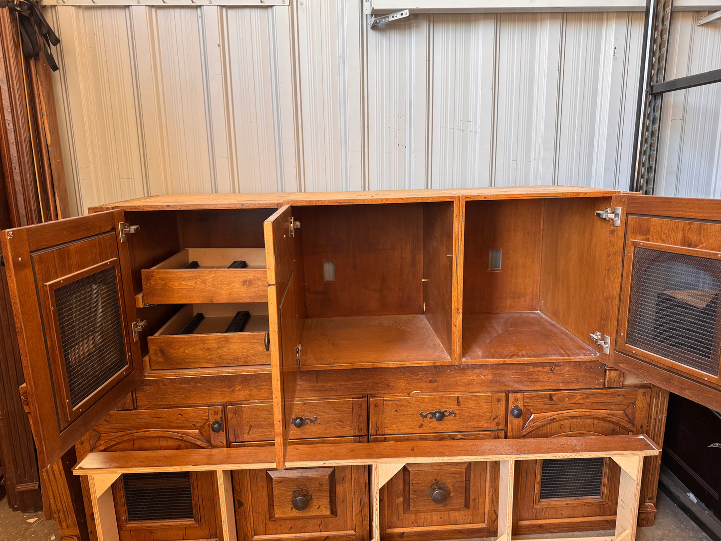 74.5in Solid Wood Entertainment Center Cabinets, Natural Finish
