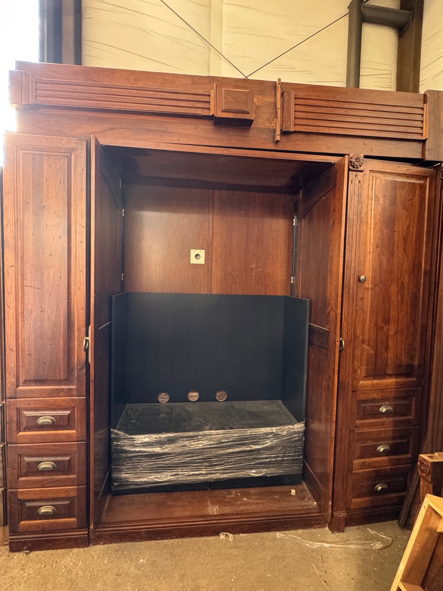 104in Solid Wood Entertainment Center, Natural Finish