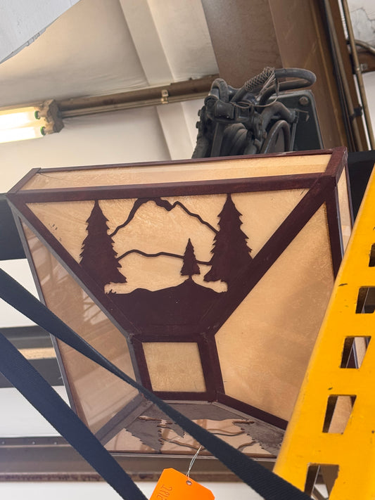 Rustic Flush Mount Ceiling Light, Bronze with Pine Tree Silhouette [#J615.06]