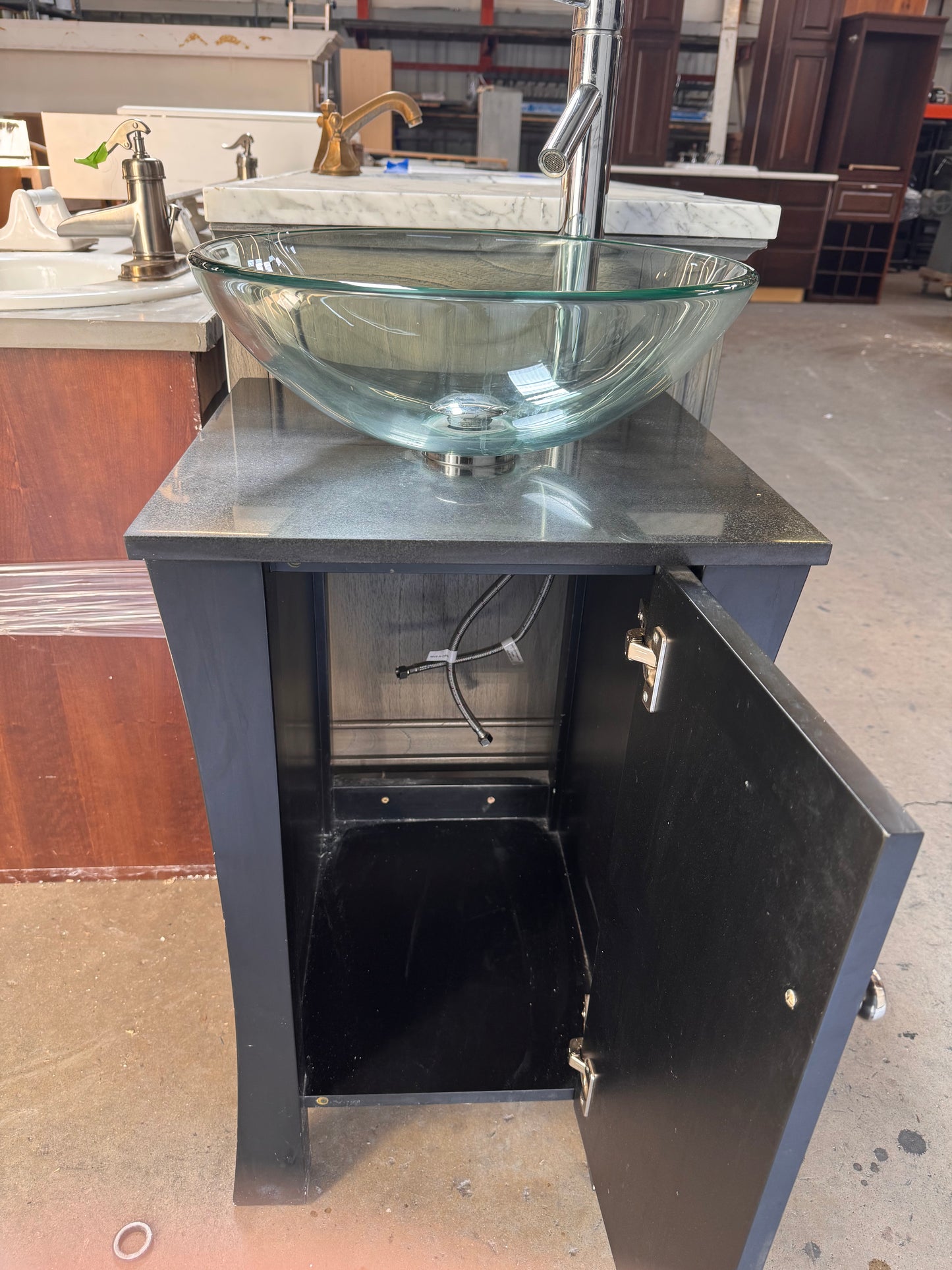 18in Vessel Sink Vanity, Black Finish