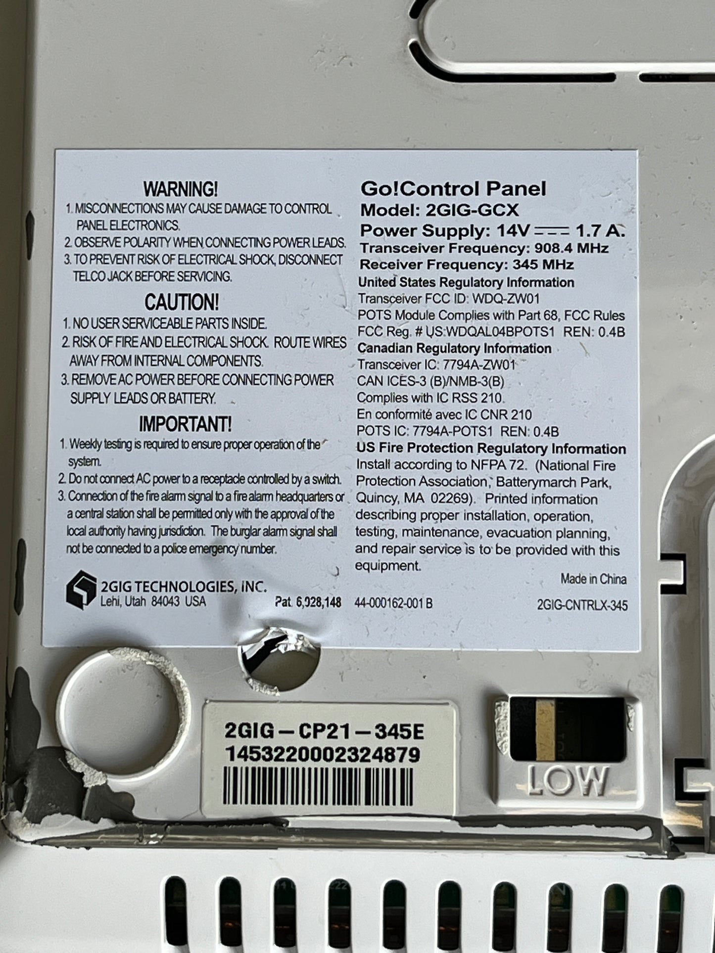 2GIG Go!Control Security System with Touchscreen and Sensors