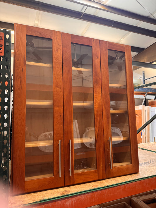 42in Glass Door Display Cabinet, Medium Stain Finish