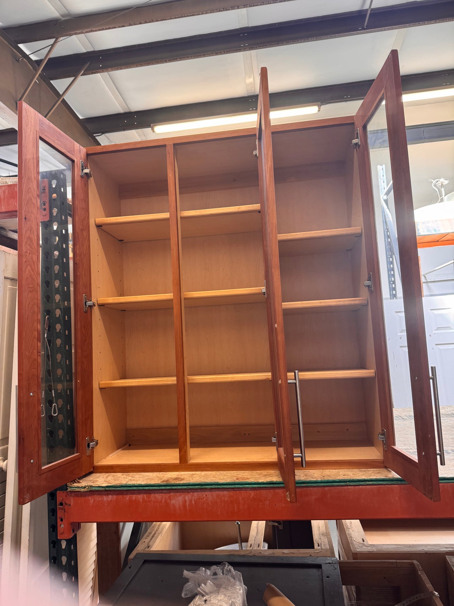 42in Glass Door Display Cabinet, Medium Stain Finish