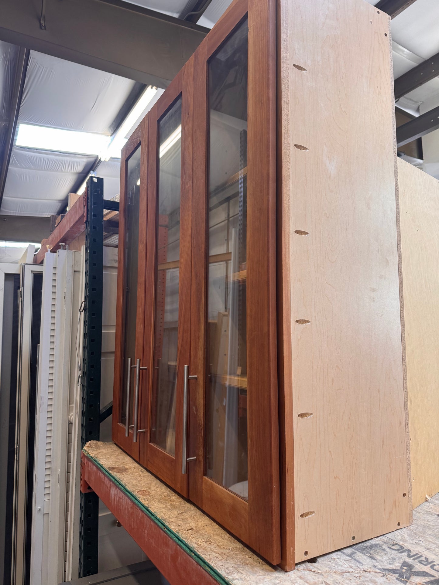 42in Glass Door Display Cabinet, Medium Stain Finish