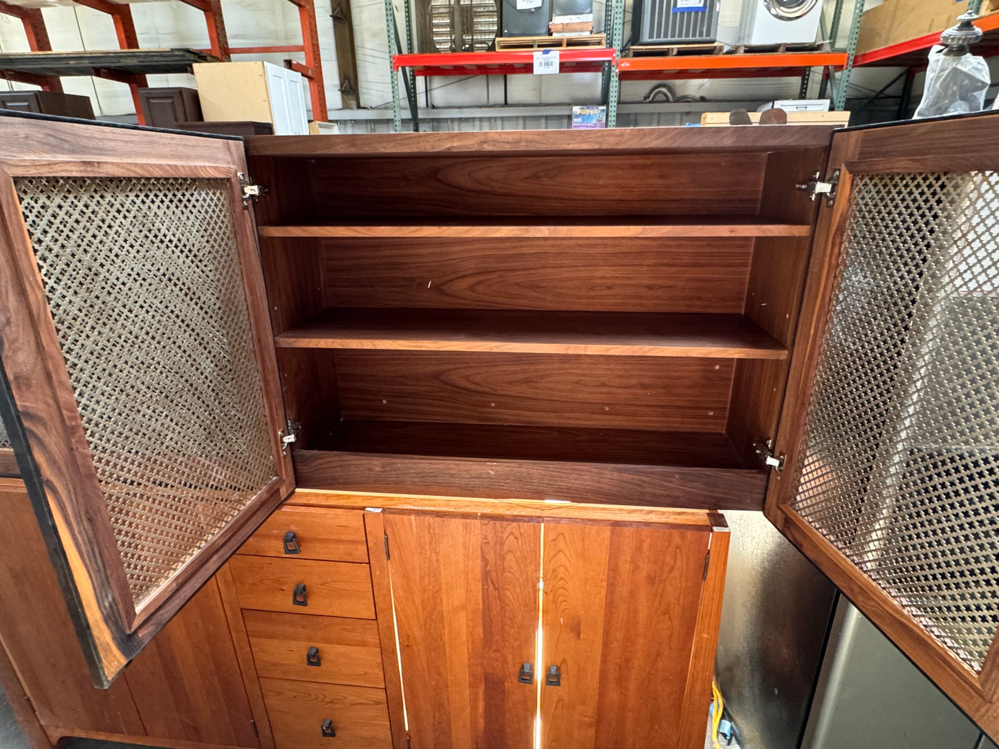 84in Solid Wood Media Cabinet, Dark Stain Finish