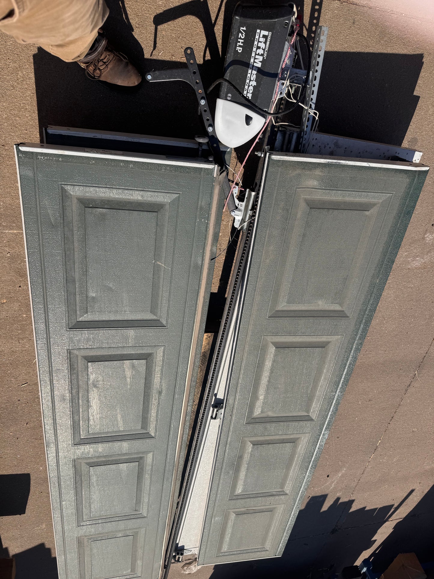 Reclaimed 8x7 Garage Door with LiftMaster Opener, Green