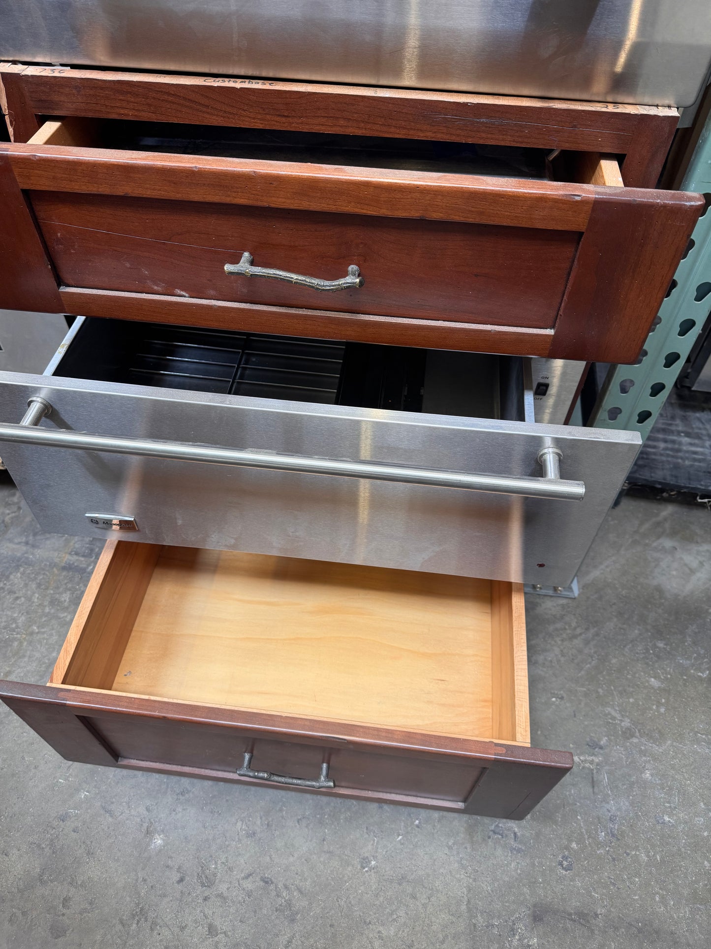 27in Reclaimed GE Monogram Warming Drawer with Custom Base