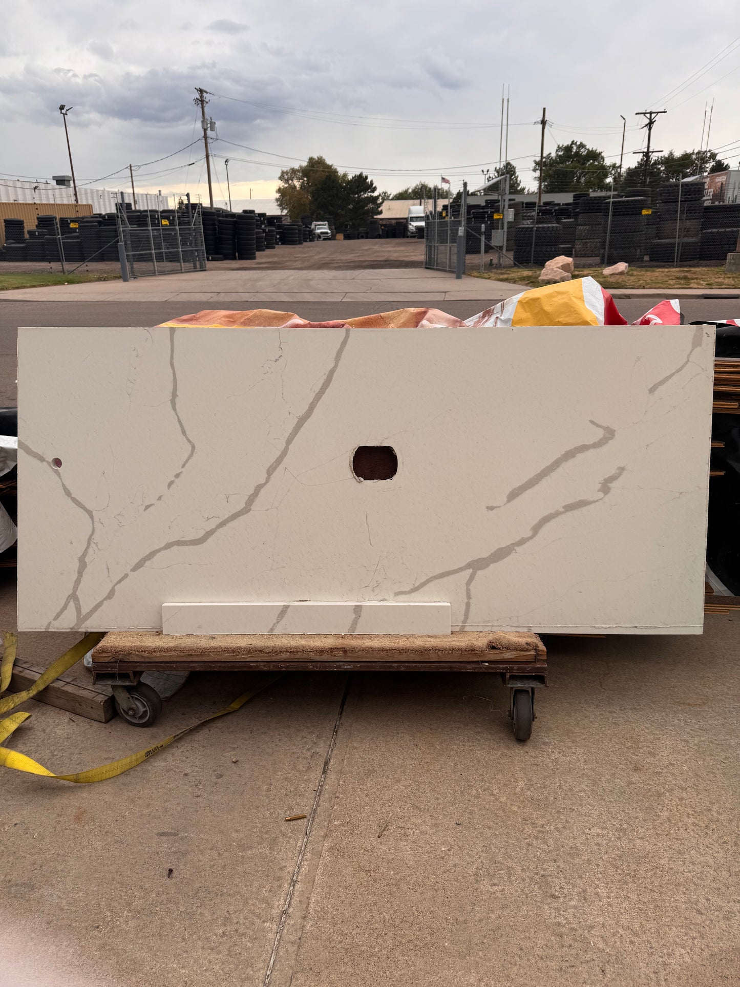 Reclaimed Quartz Shower Wall Panel, White Marble Look