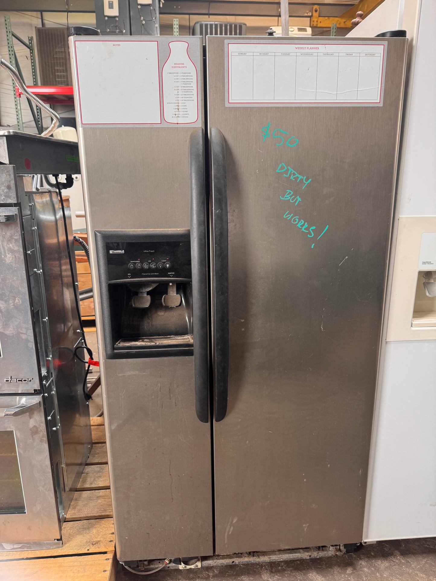 Reclaimed Kenmore Side by Side Refrigerator, Stainless Steel