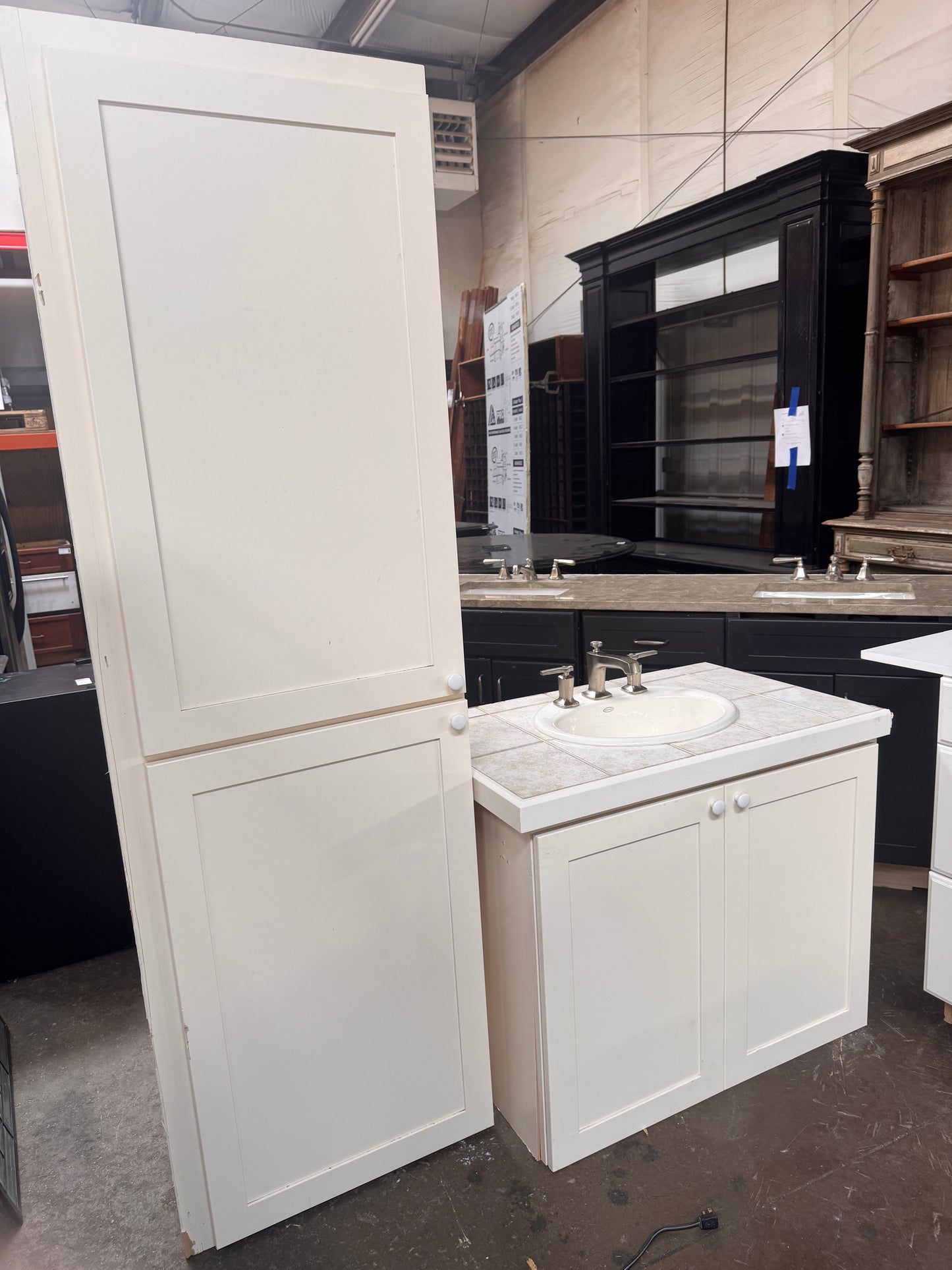 24in Linen Cabinet and 37in Vanity Set, White Painted