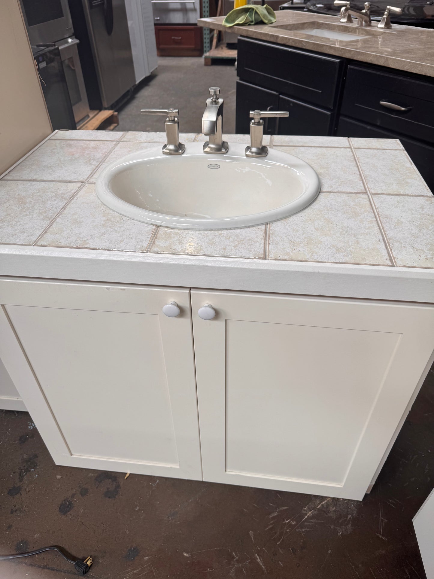 24in Linen Cabinet and 37in Vanity Set, White Painted