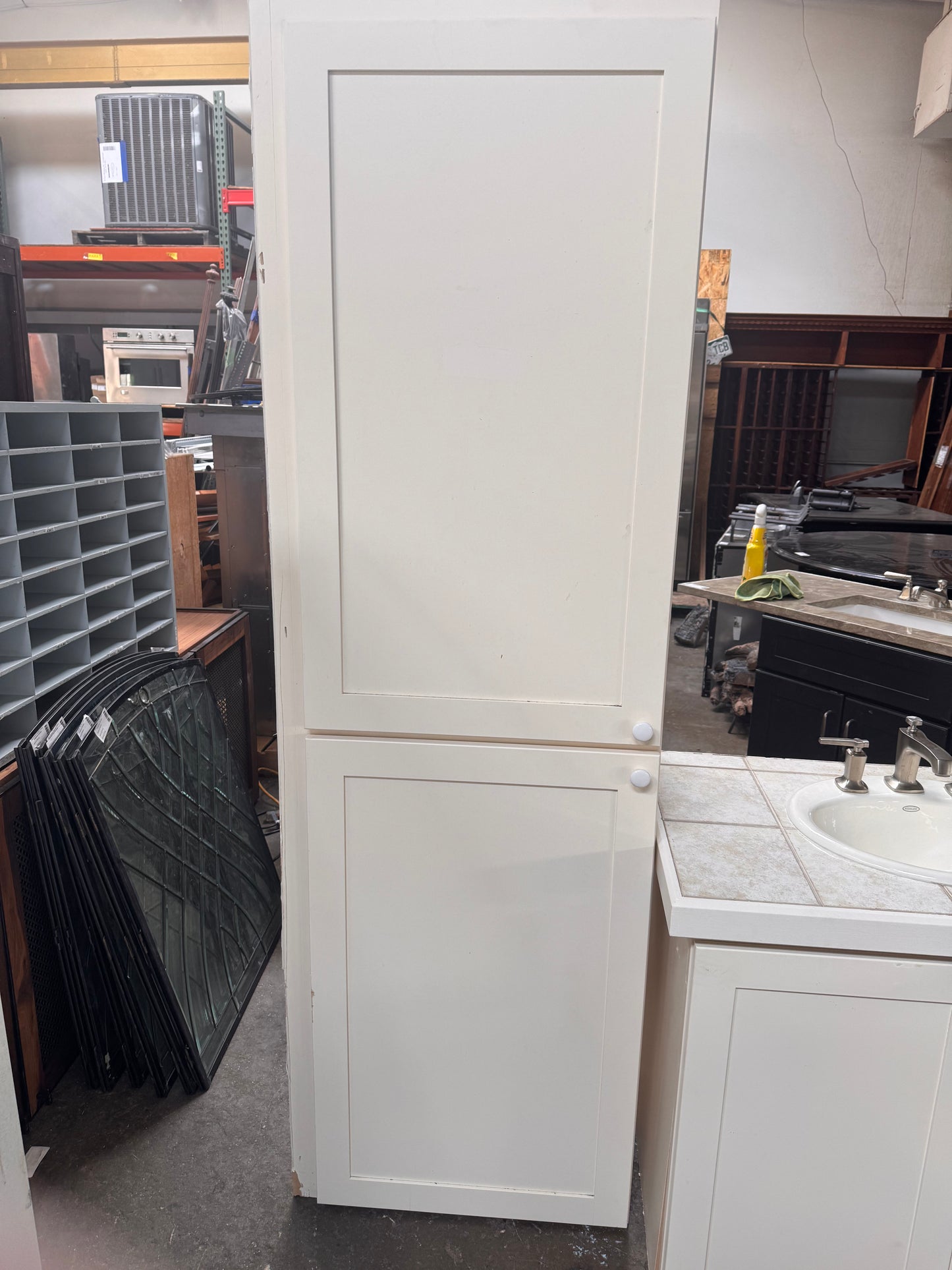 24in Linen Cabinet and 37in Vanity Set, White Painted