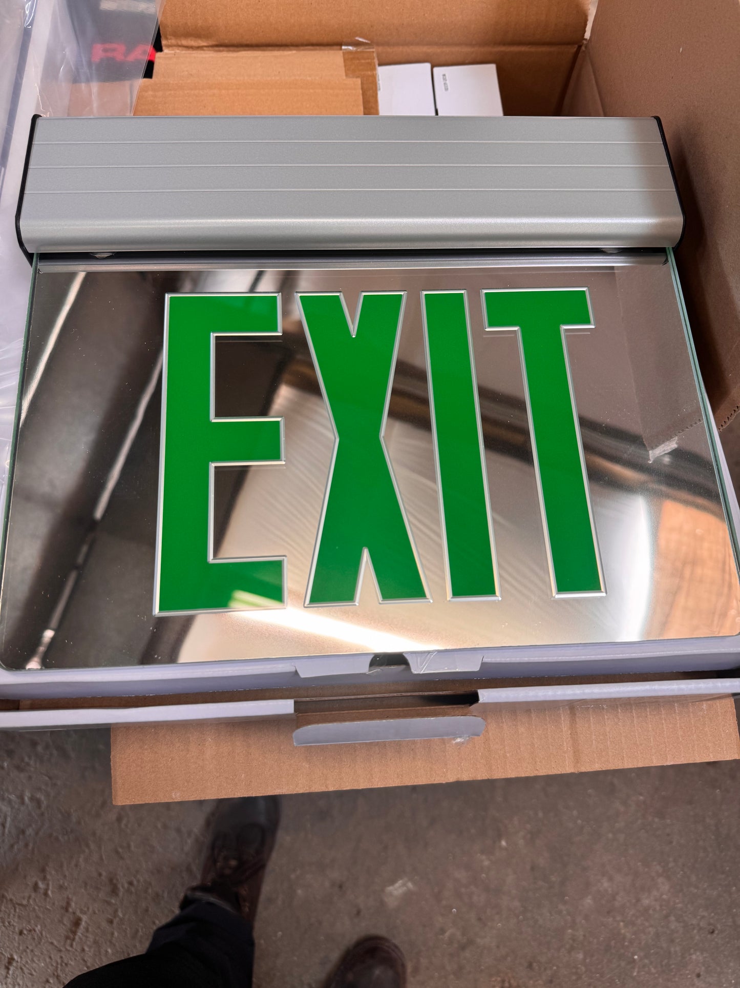 LED Exit Sign, Green Letters, Edge Lit Design