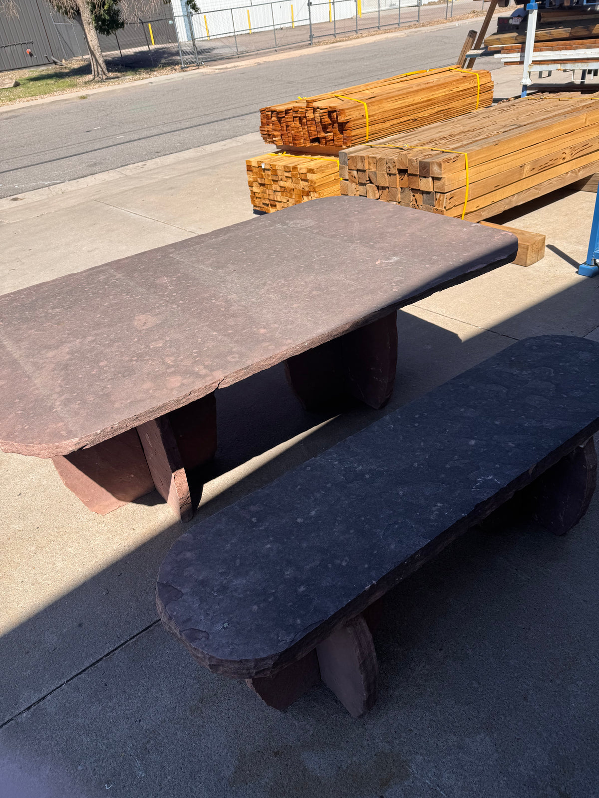 Reclaimed Flagstone Table and Bench Set, 3 Piece