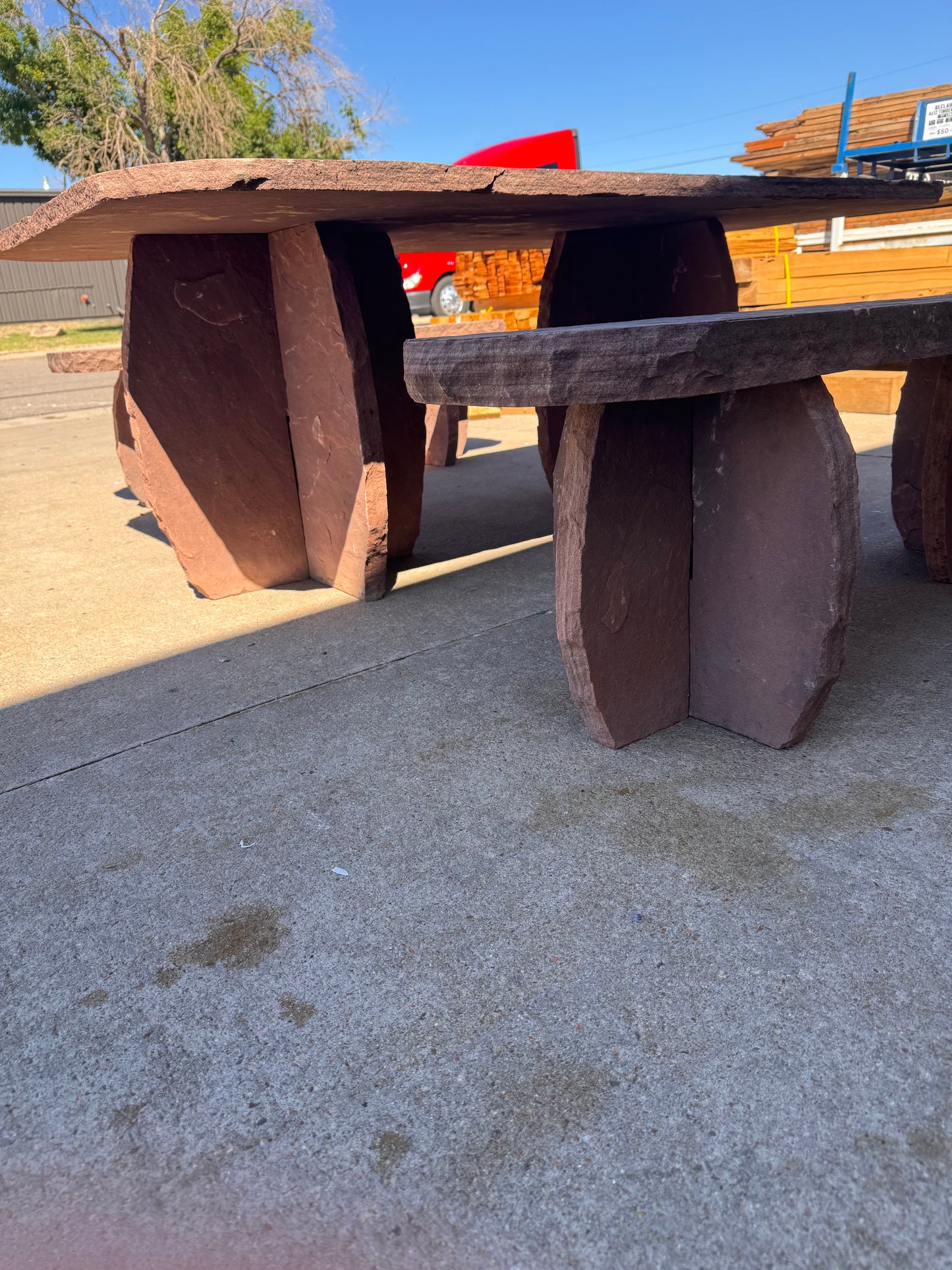 Reclaimed Flagstone Table and Bench Set, 3 Piece