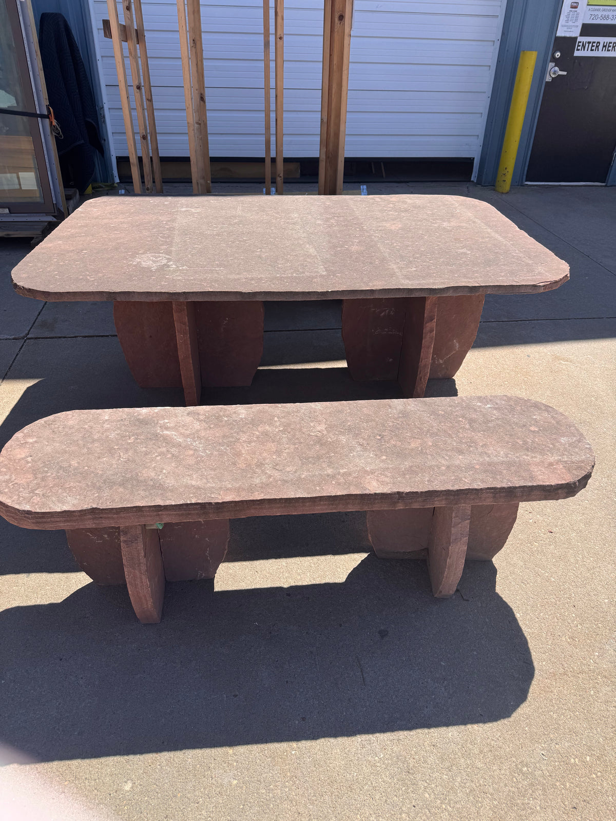 Reclaimed Flagstone Table and Bench Set, 3 Piece