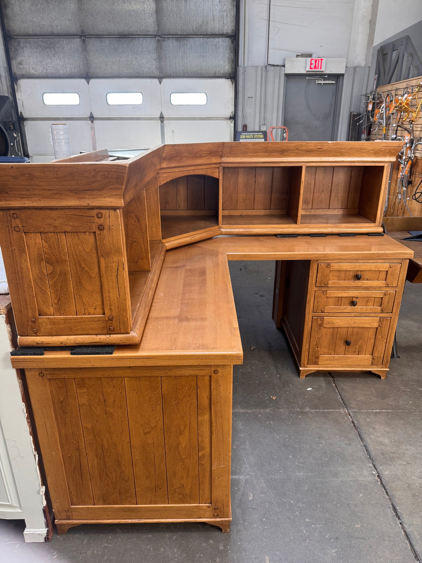 Reclaimed L Shaped Corner Desk with Hutch, Wood
