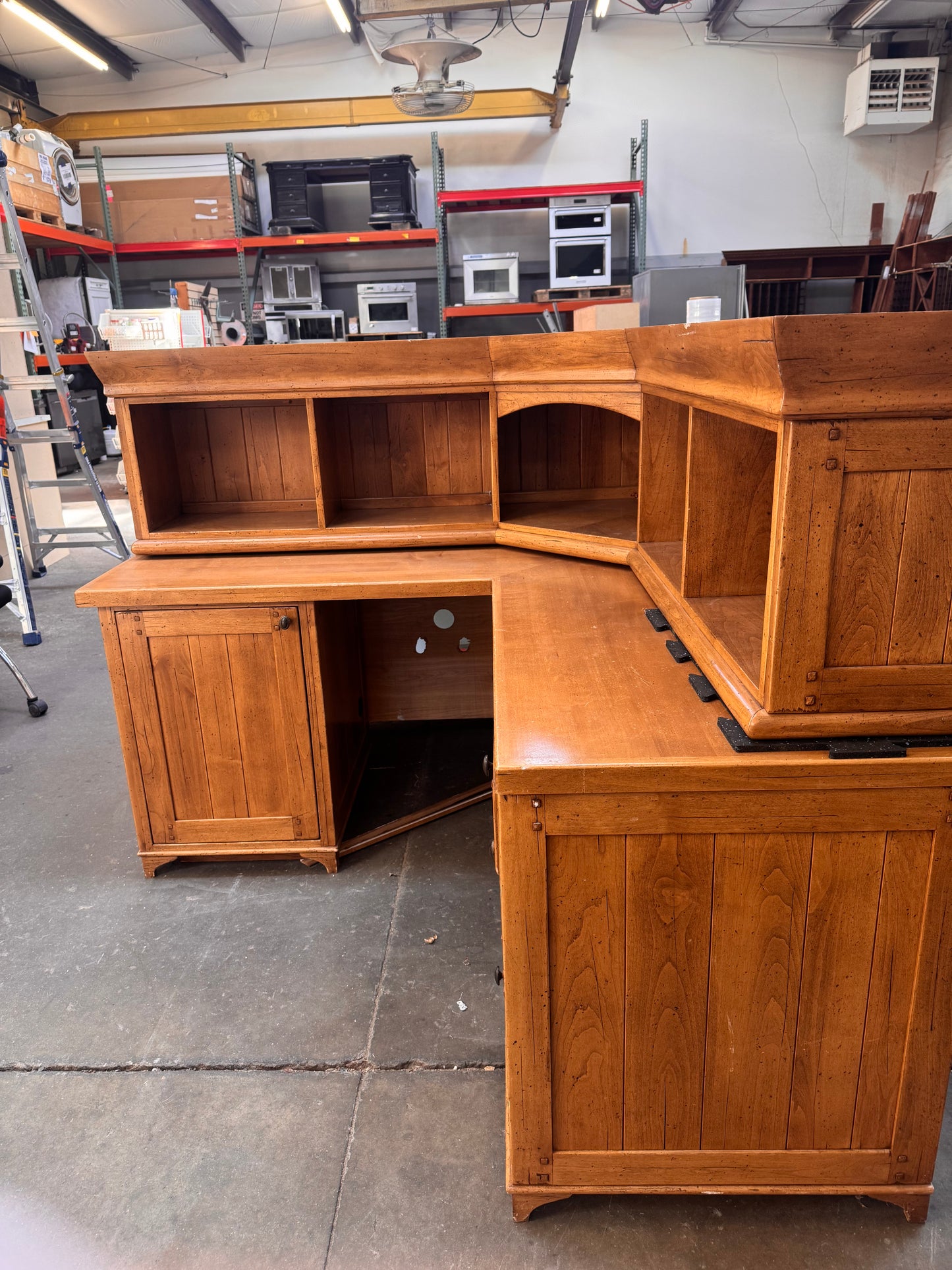 Reclaimed L Shaped Corner Desk with Hutch, Wood