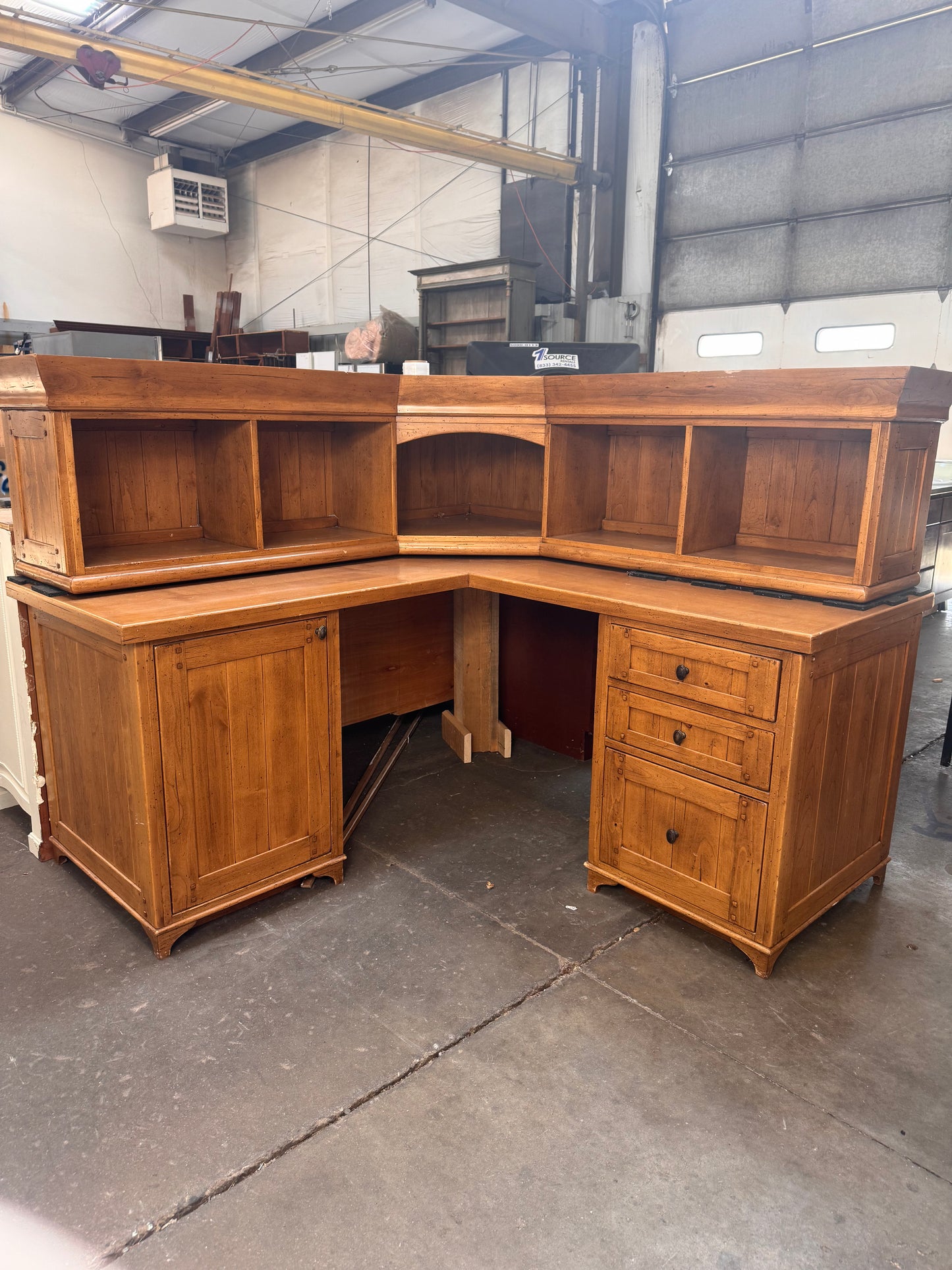 Reclaimed L Shaped Corner Desk with Hutch, Wood