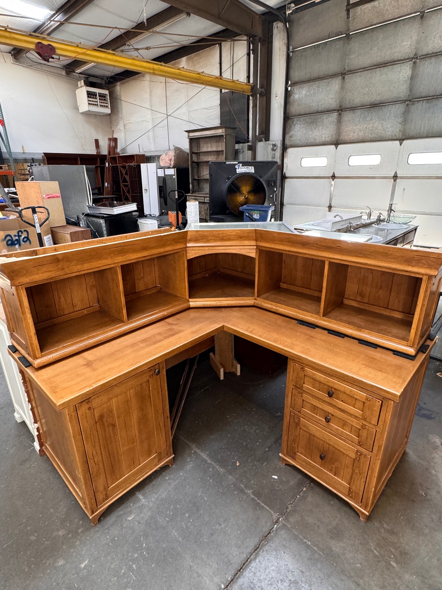 Reclaimed L Shaped Corner Desk with Hutch, Wood