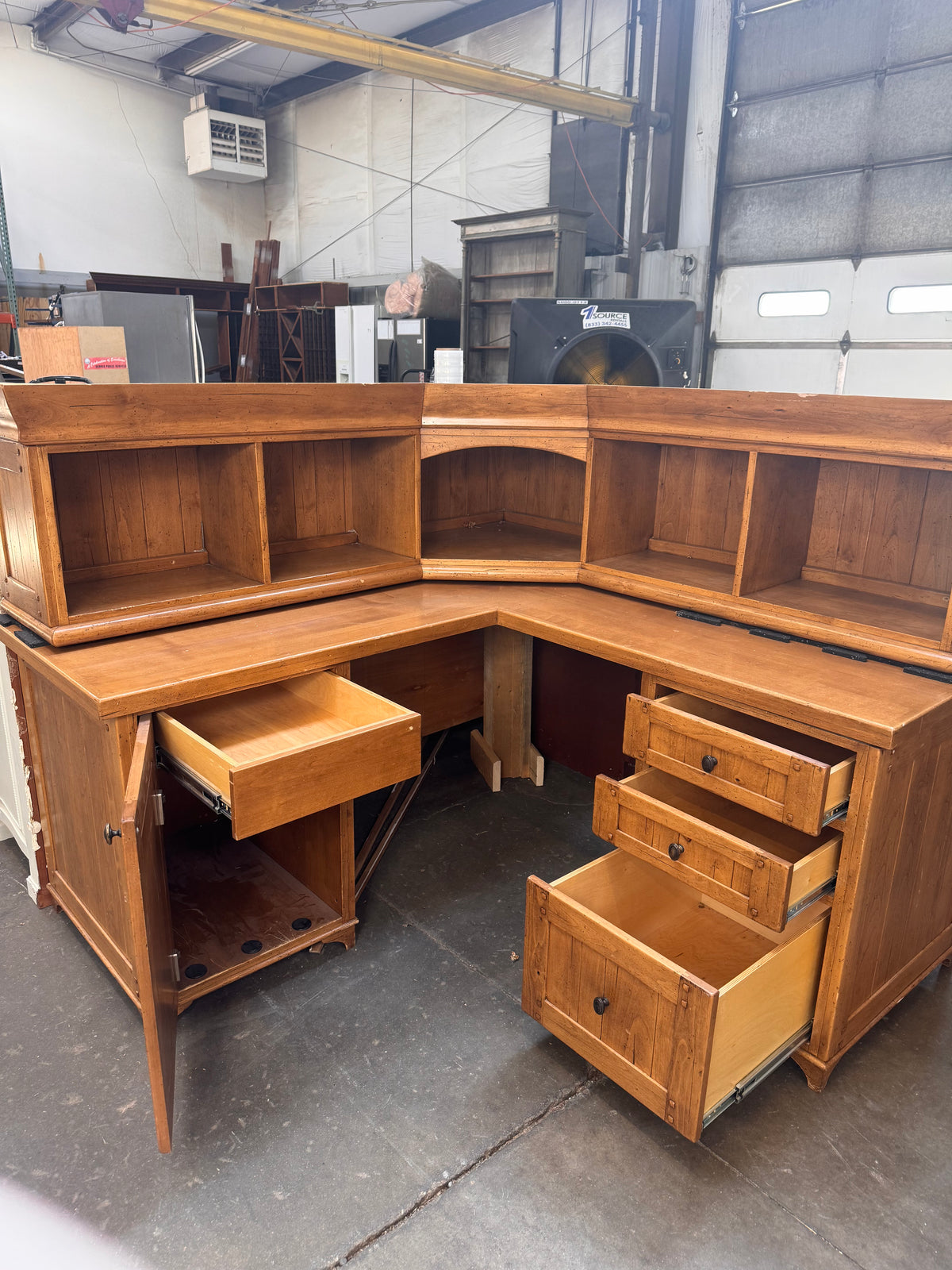 Reclaimed L Shaped Corner Desk with Hutch, Wood