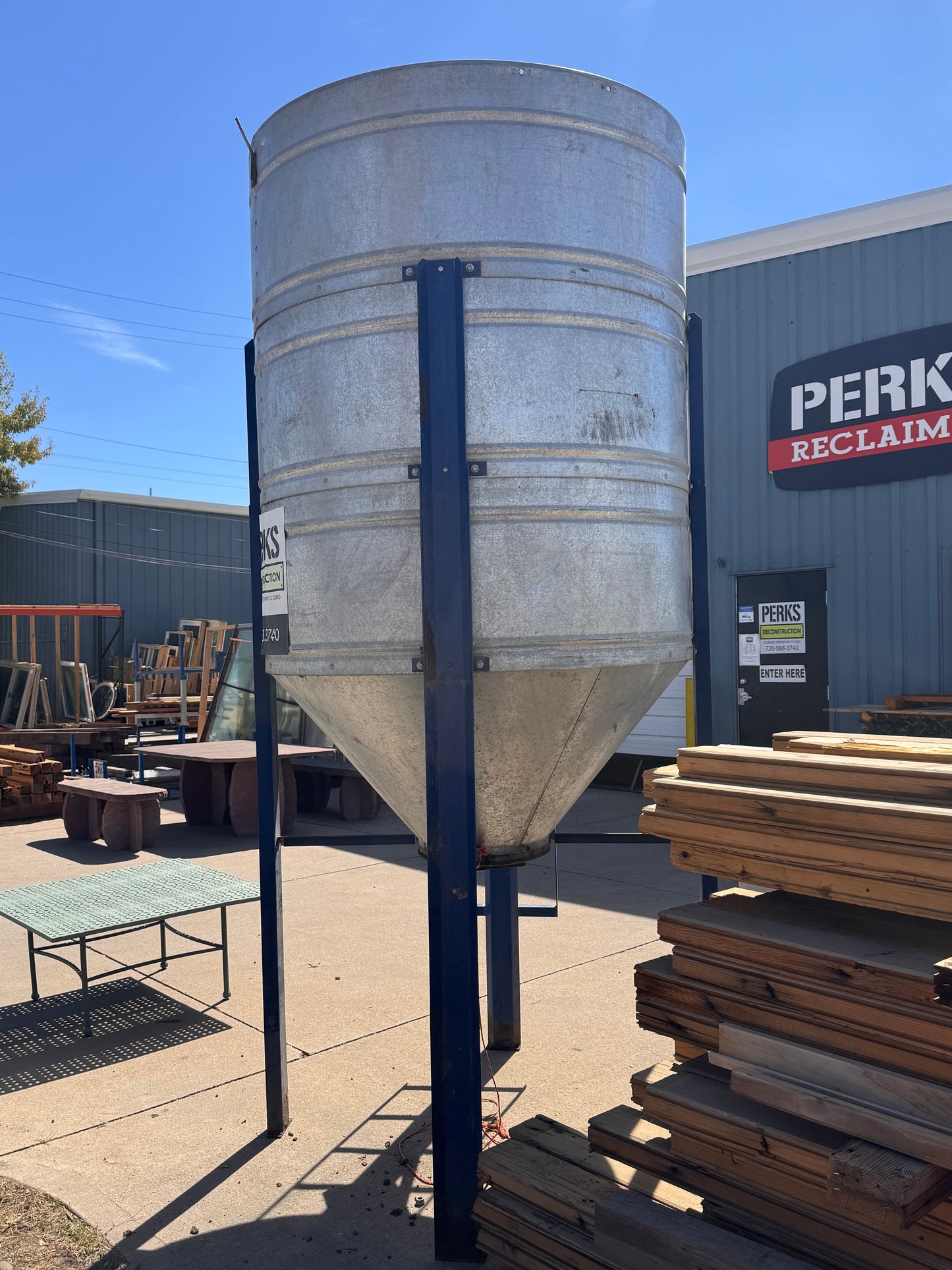 55" Diameter Reclaimed Behlen Galvanized Steel Bulk Bin / Hopper Silo