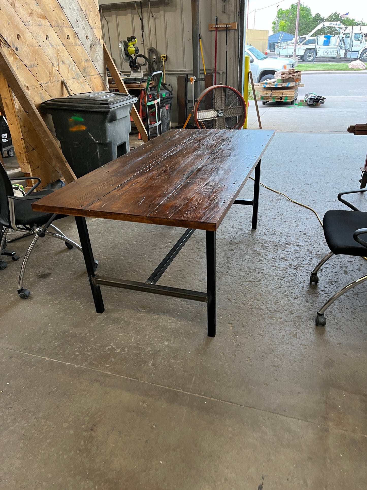 Reclaimed Oak Semi Trailer Plank Table [#E508.08]