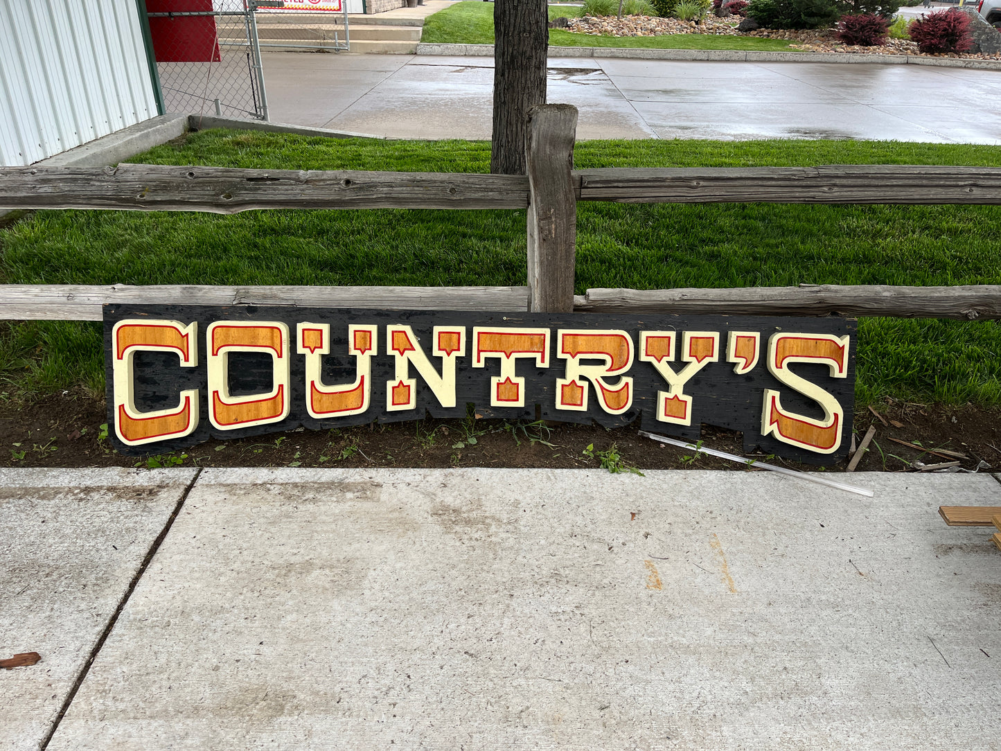 Large Vintage Style "COUNTRY'S" Wooden Sign – 7' 7" x 18 1/4" x 2" [1002.68]