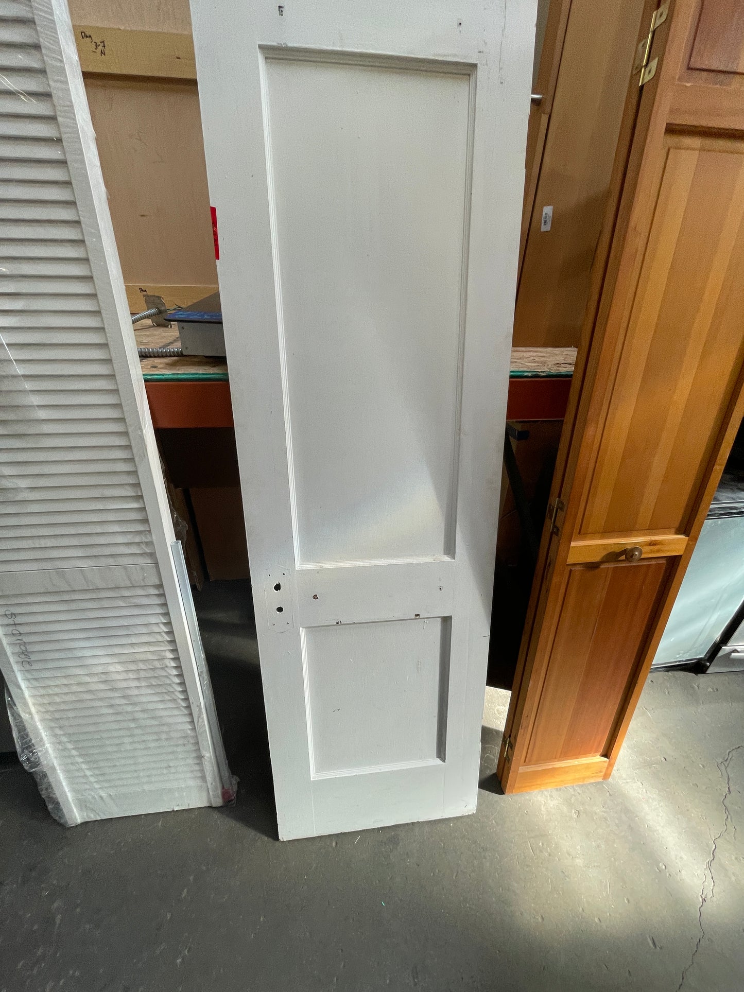Antique 2 Panel Interior Solid Wood Slab Door, Painted White [#J211.03]