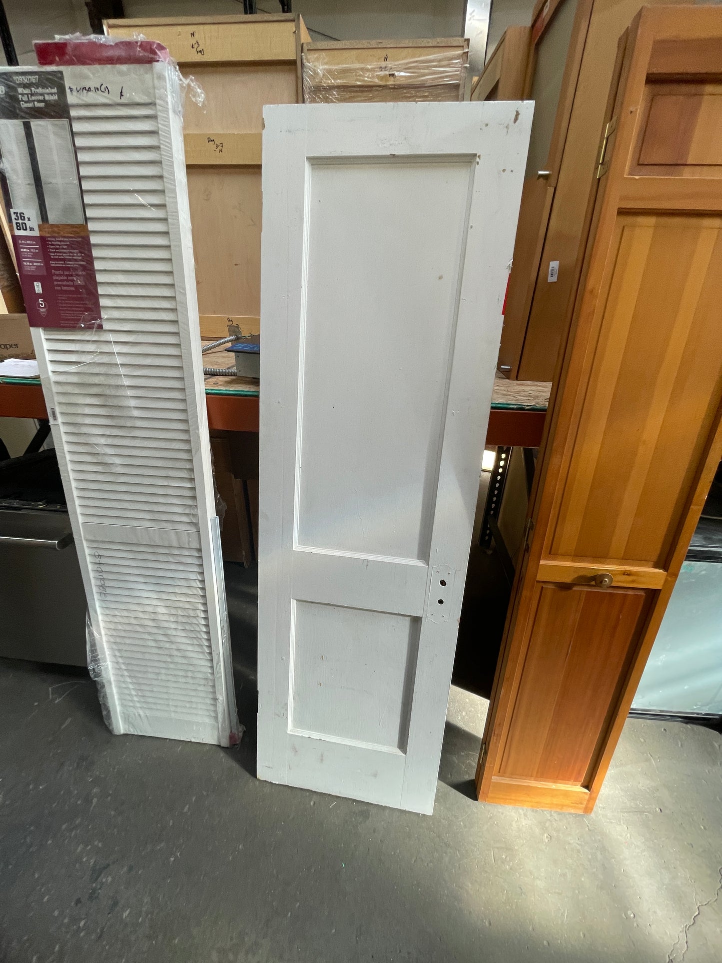 Antique 2 Panel Interior Solid Wood Slab Door, Painted White [#J211.03]