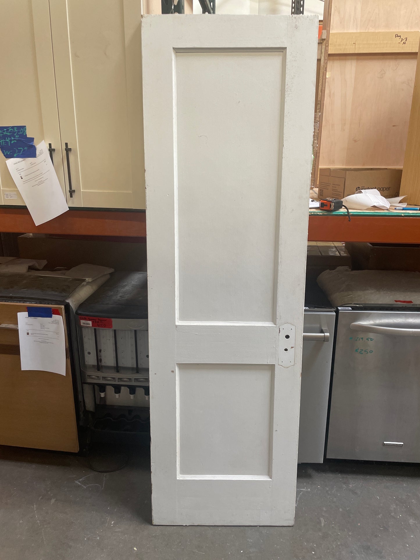 Interior Solid Wood 2 Panel Slab Door, Painted White, Left Swing [#J218.16]