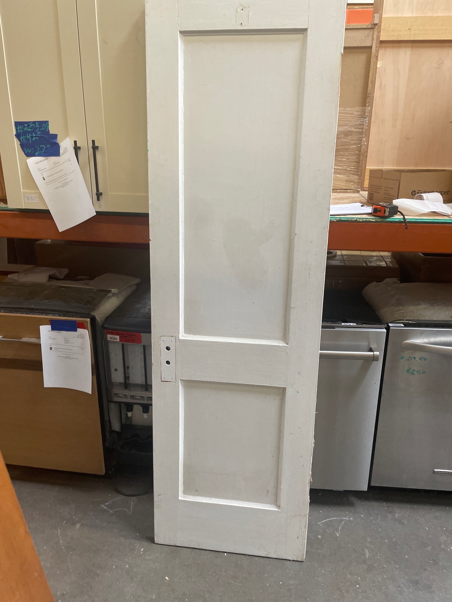 Interior Solid Wood 2 Panel Slab Door, Painted White, Left Swing [#J218.16]