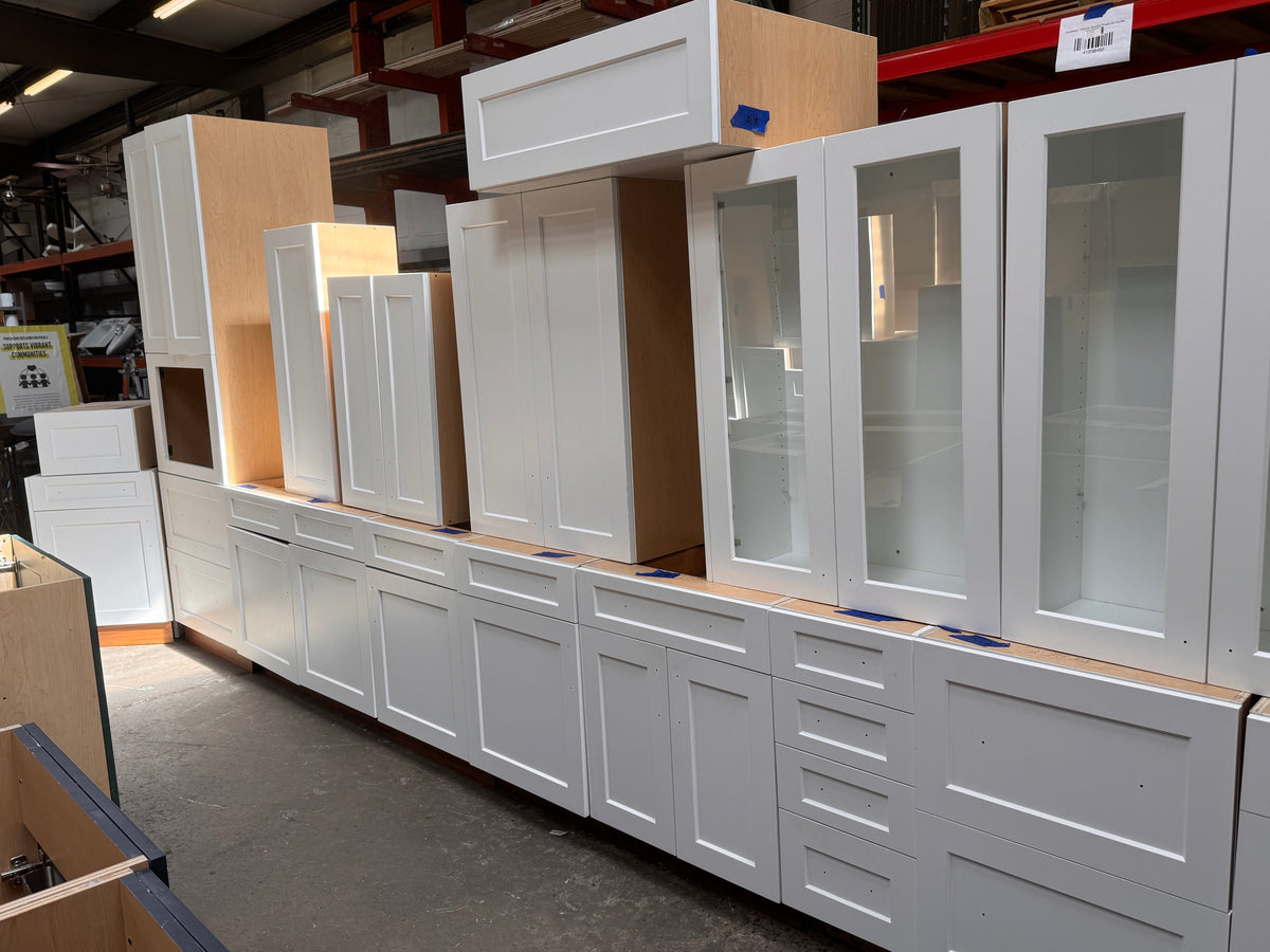 23ft White Reclaimed Kitchen Cabinet Set, Birch Plywood