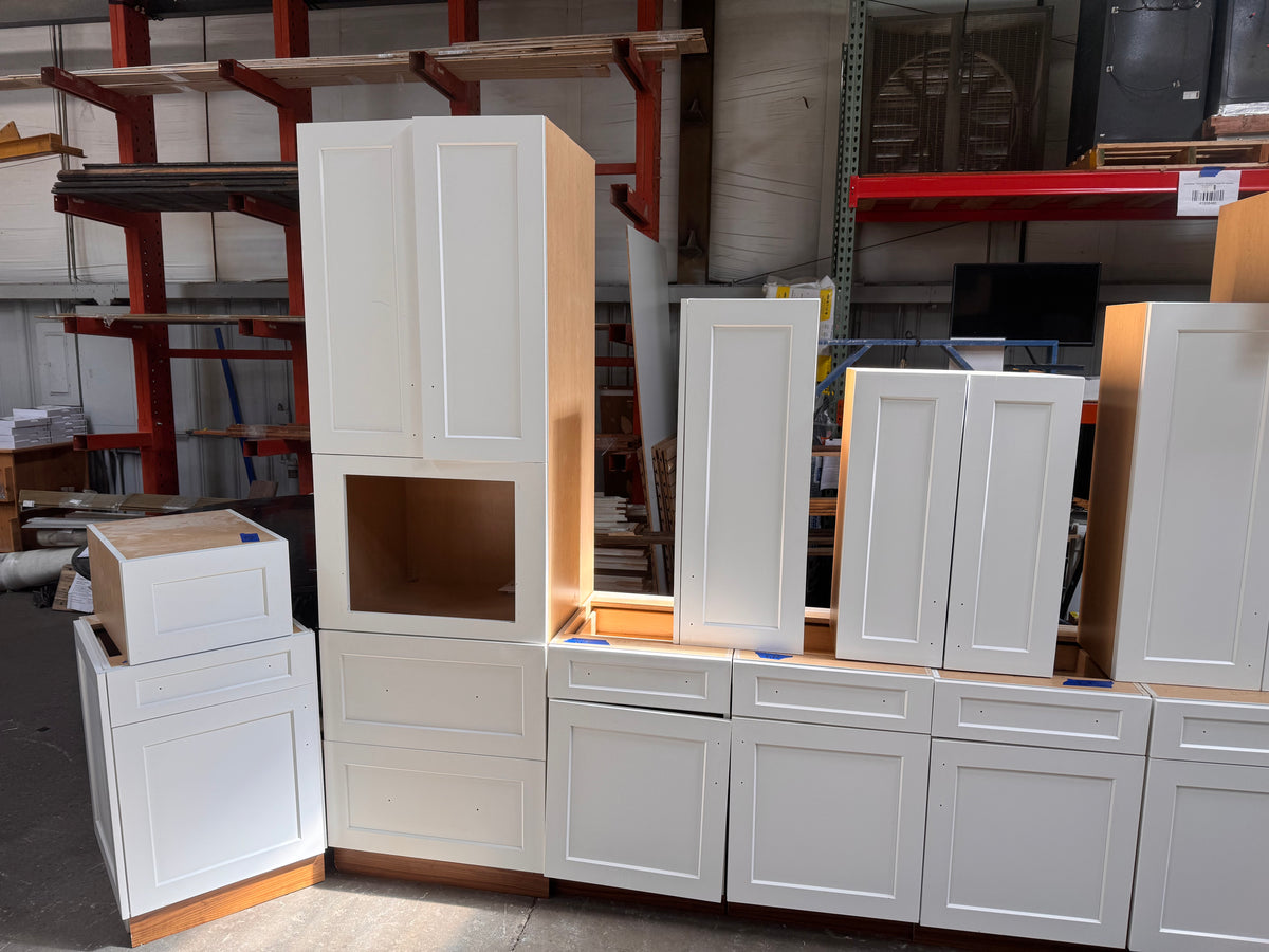 23ft White Reclaimed Kitchen Cabinet Set, Birch Plywood